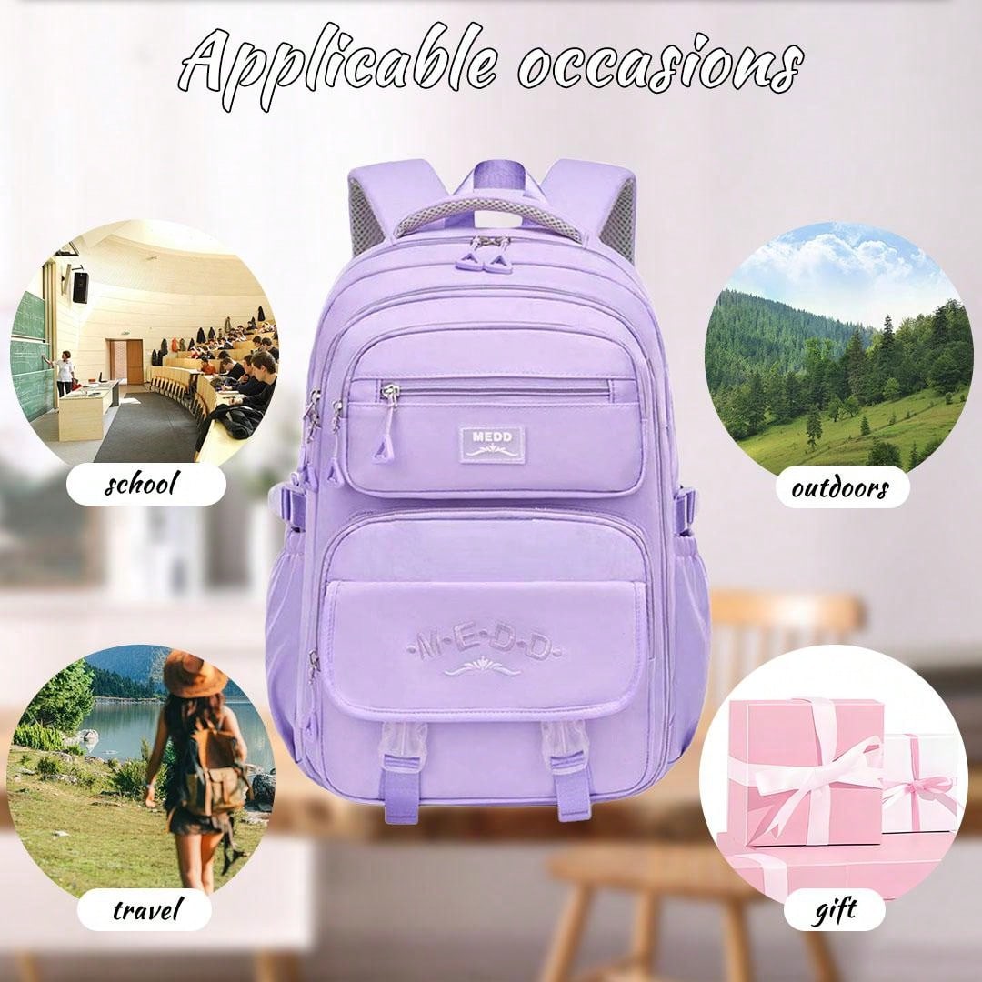 1pc Large Capacity Girls' Backpack, Casual Fashion Backpack, 15.6 Inch Laptop Backpack, Women's Double Shoulder Bag, School Bag, With Luggage Strap, Outdoor Traveling Bag, Suitable For Teenage Girls, School And Travel