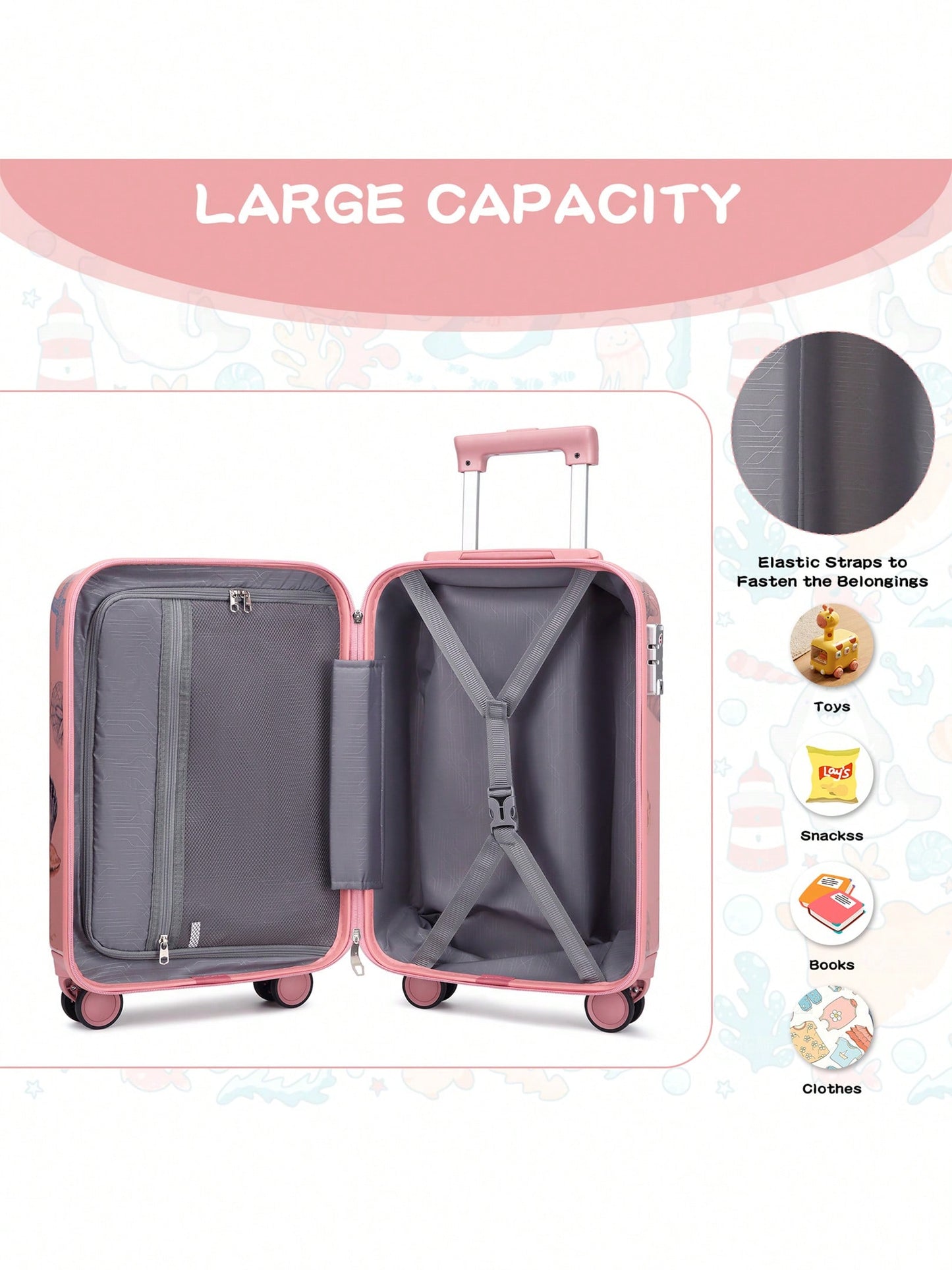 4 Piece Kid's Luggage With Backpack Set For Boys Girls Spinner 18" Hardside PC Rolling Carry On Suitcase With TSA Lock
