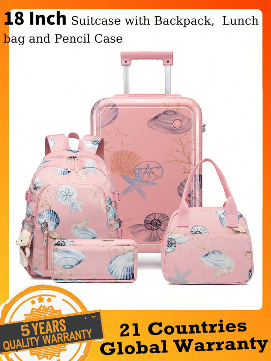 4 Piece Kid's Luggage With Backpack Set For Boys Girls Spinner 18" Hardside PC Rolling Carry On Suitcase With TSA Lock