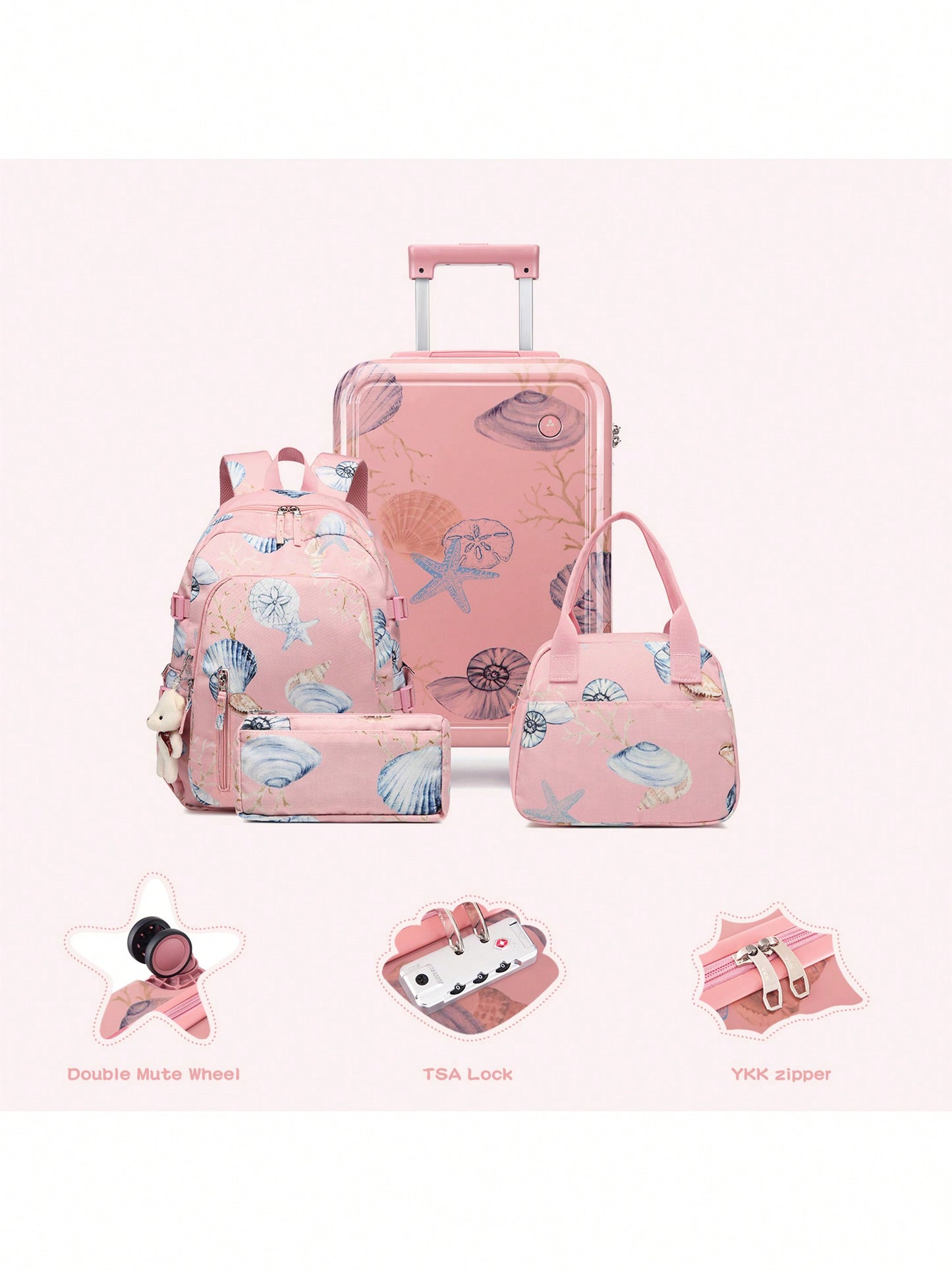 4 Piece Kid's Luggage With Backpack Set For Boys Girls Spinner 18" Hardside PC Rolling Carry On Suitcase With TSA Lock