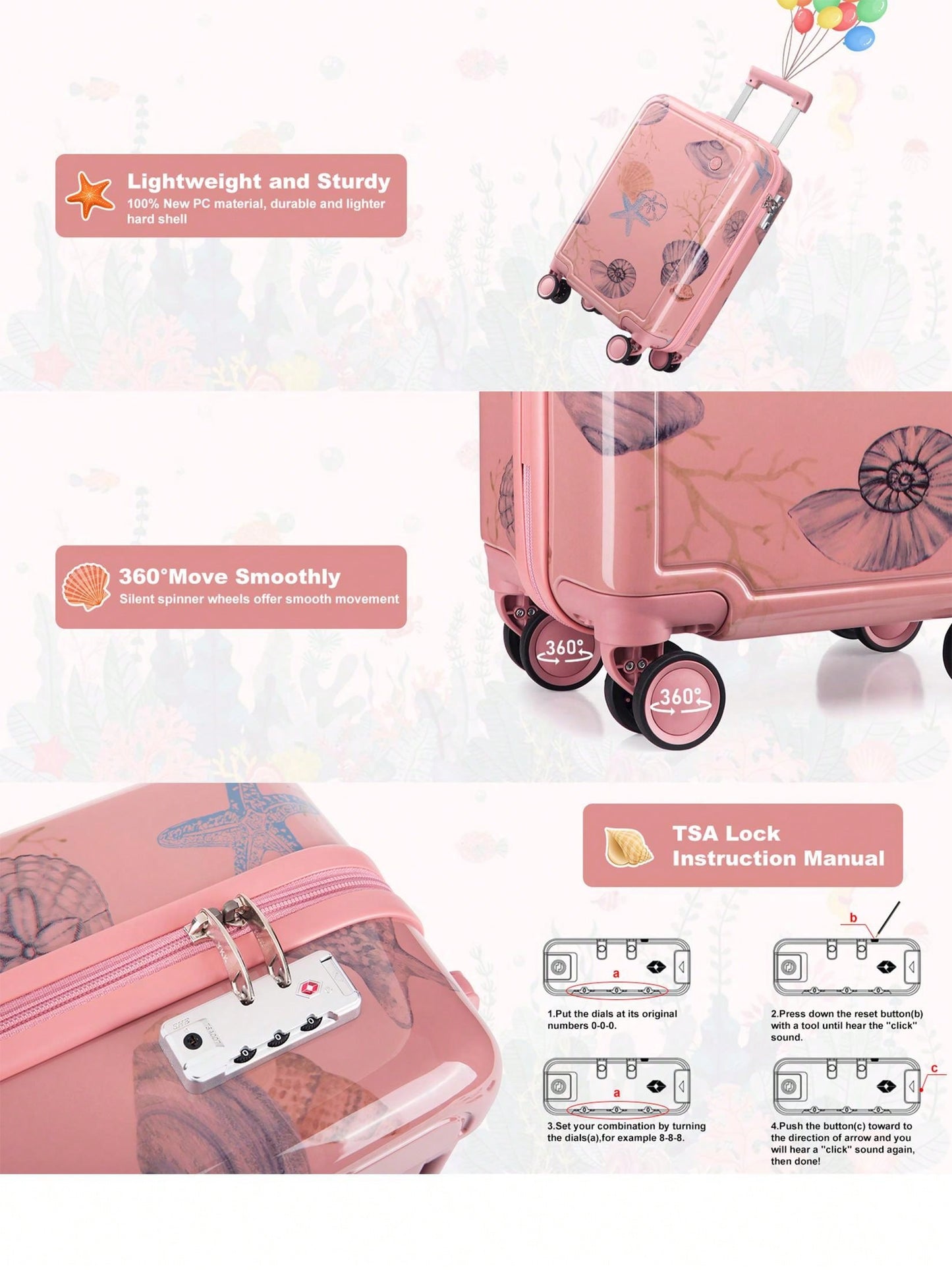 4 Piece Kid's Luggage With Backpack Set For Boys Girls Spinner 18" Hardside PC Rolling Carry On Suitcase With TSA Lock