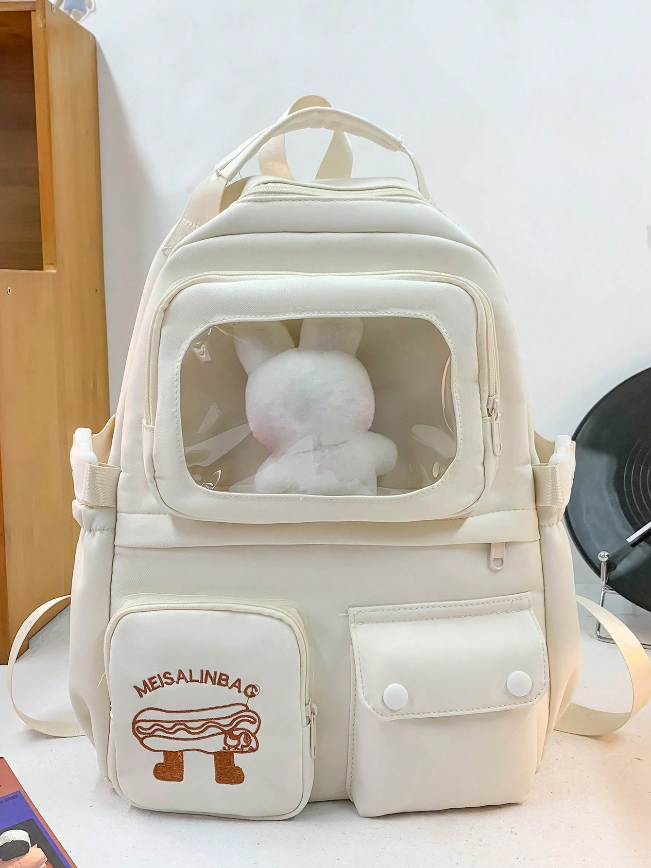 Cute Student Schoolbag, Large Capacity Zipper Simple Schoolbag With Bear Schoolbag For Elementary Students Female Middle School Students High School Students Large Capacity Shoulder Schoolbag Fashion Casual Campus Pairing Computer Schoolbag Female School
