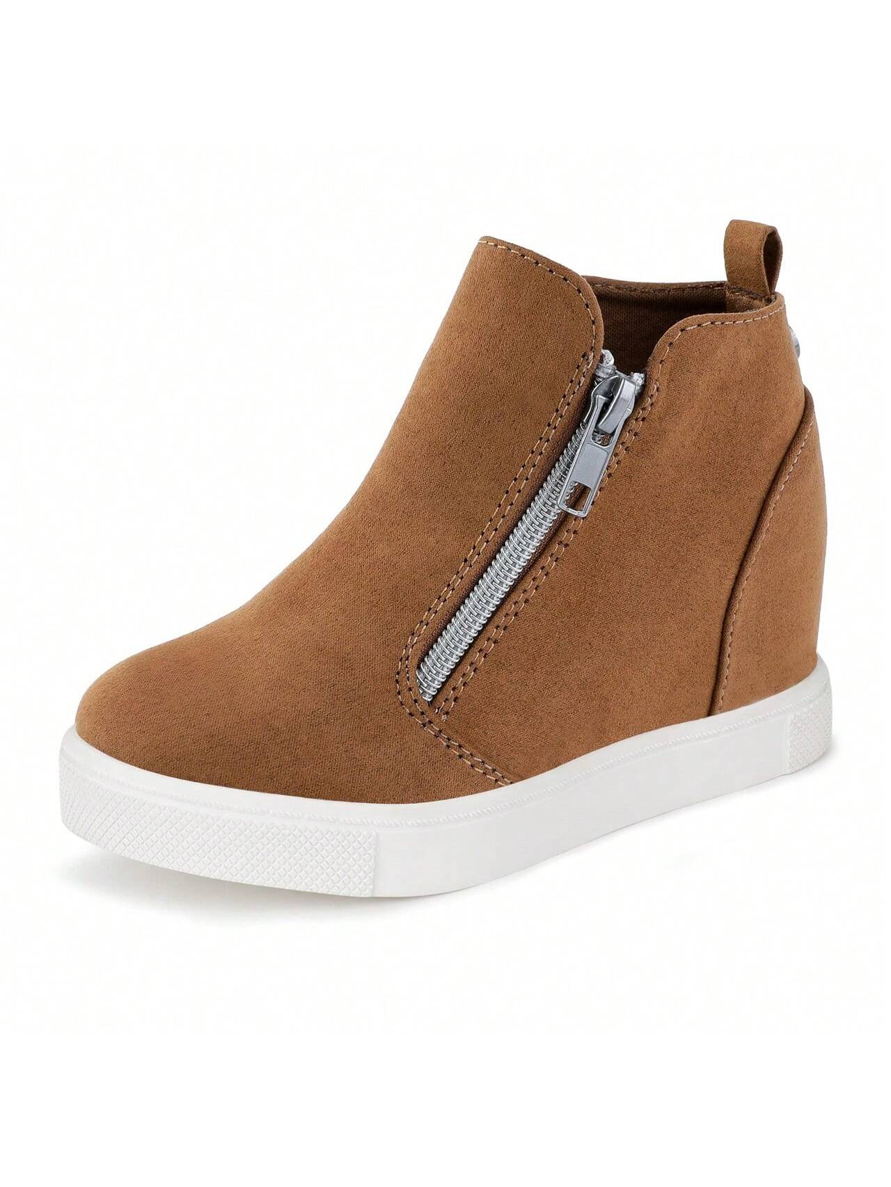 Festooning Girls Platform Wedges High Top Sneakers For Girl Nonslip Fashion Shoes With Double Side Zippers