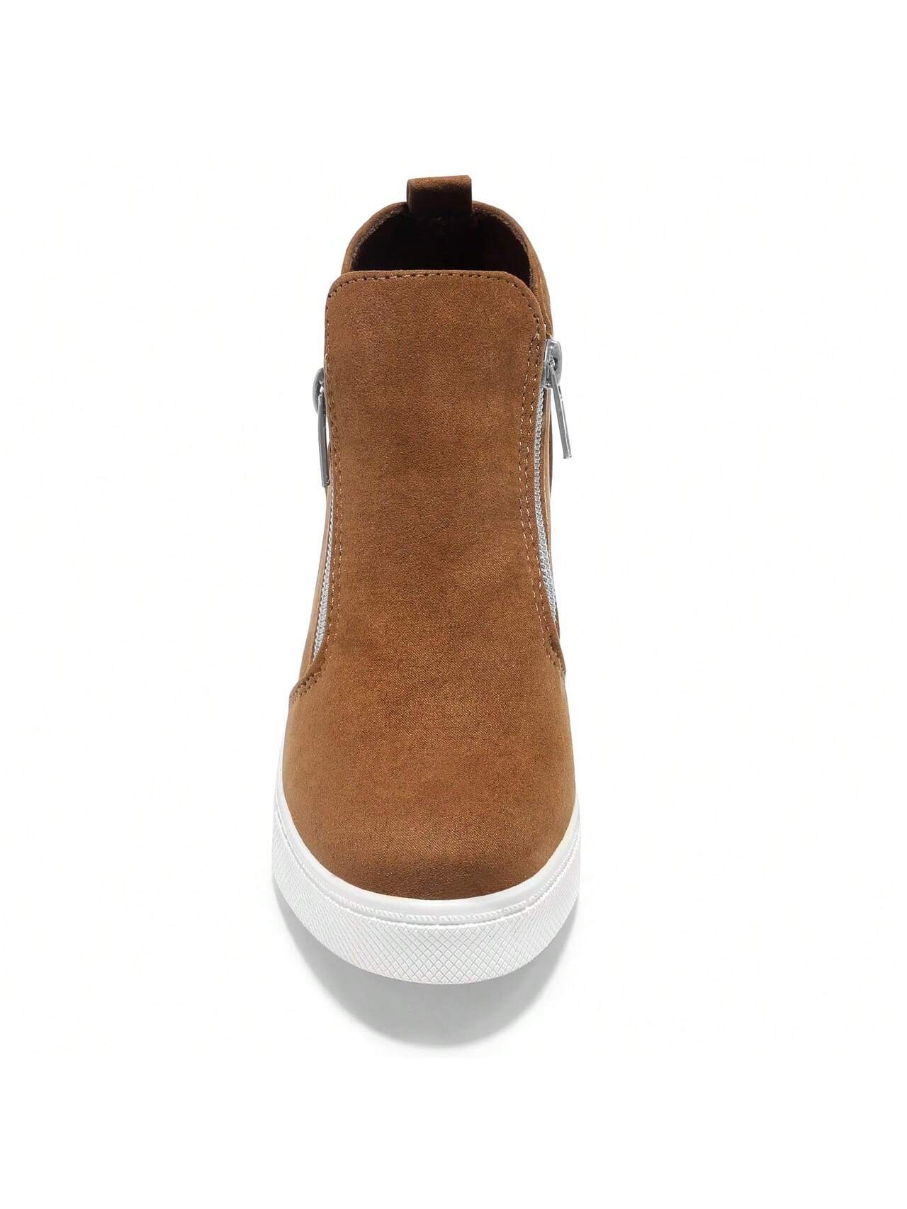 Festooning Girls Platform Wedges High Top Sneakers For Girl Nonslip Fashion Shoes With Double Side Zippers