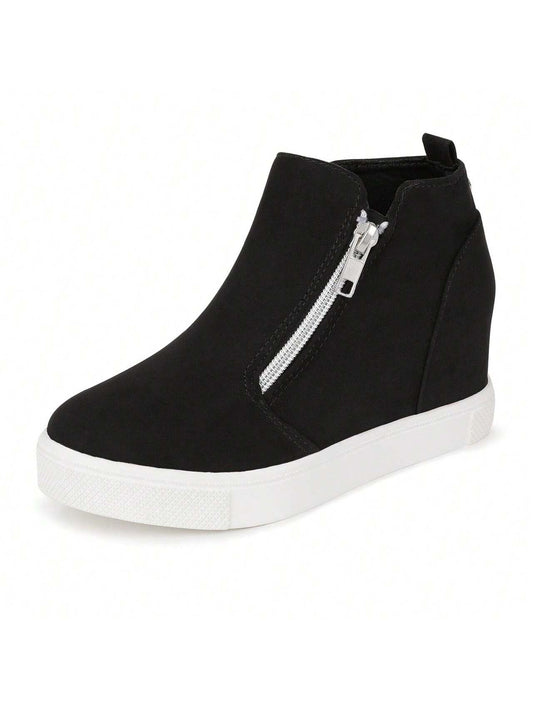 Festooning Girls Platform Wedges High Top Sneakers For Girl Nonslip Fashion Shoes With Double Side Zippers