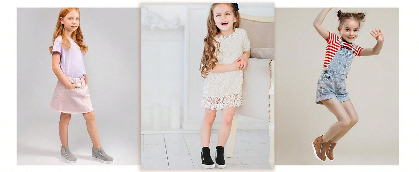 Festooning Girls Platform Wedges High Top Sneakers For Girl Nonslip Fashion Shoes With Double Side Zippers