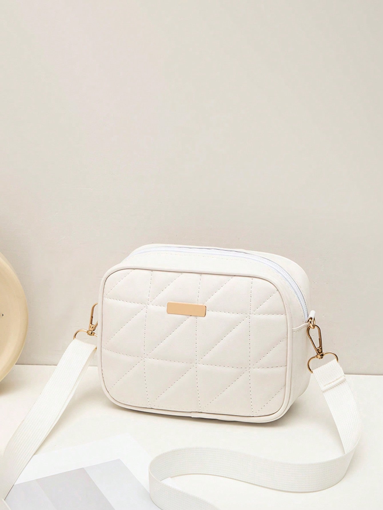 Quilted Square Crossbody Bag, Classic Metal Decor Zipper Purse, Women's Faux Leather Shoulder Bag