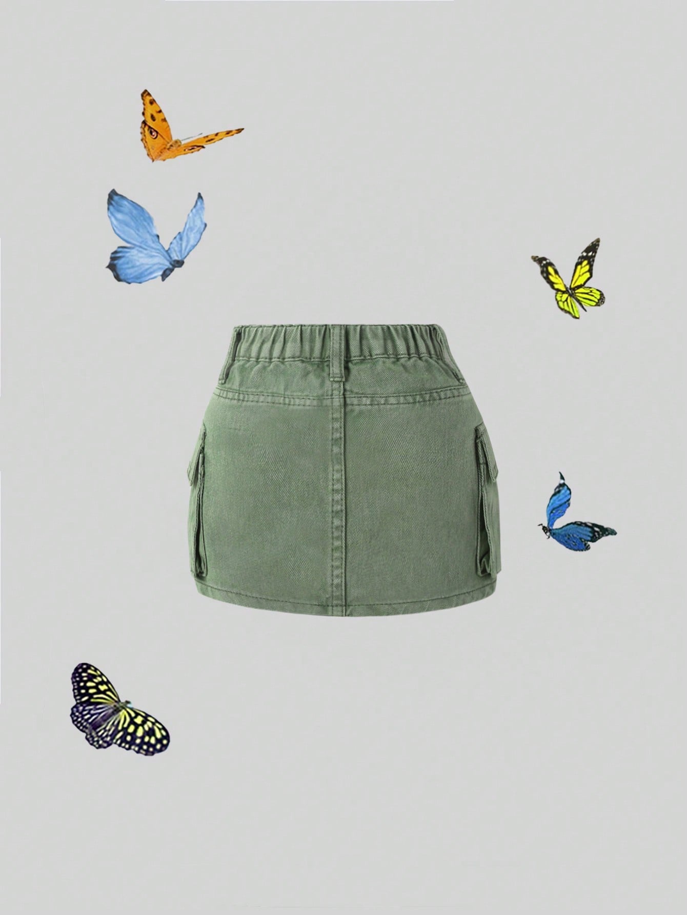 Young Girl Casual Loose Fit Simple Camouflage Print Multi-Pocket Denim Skirt