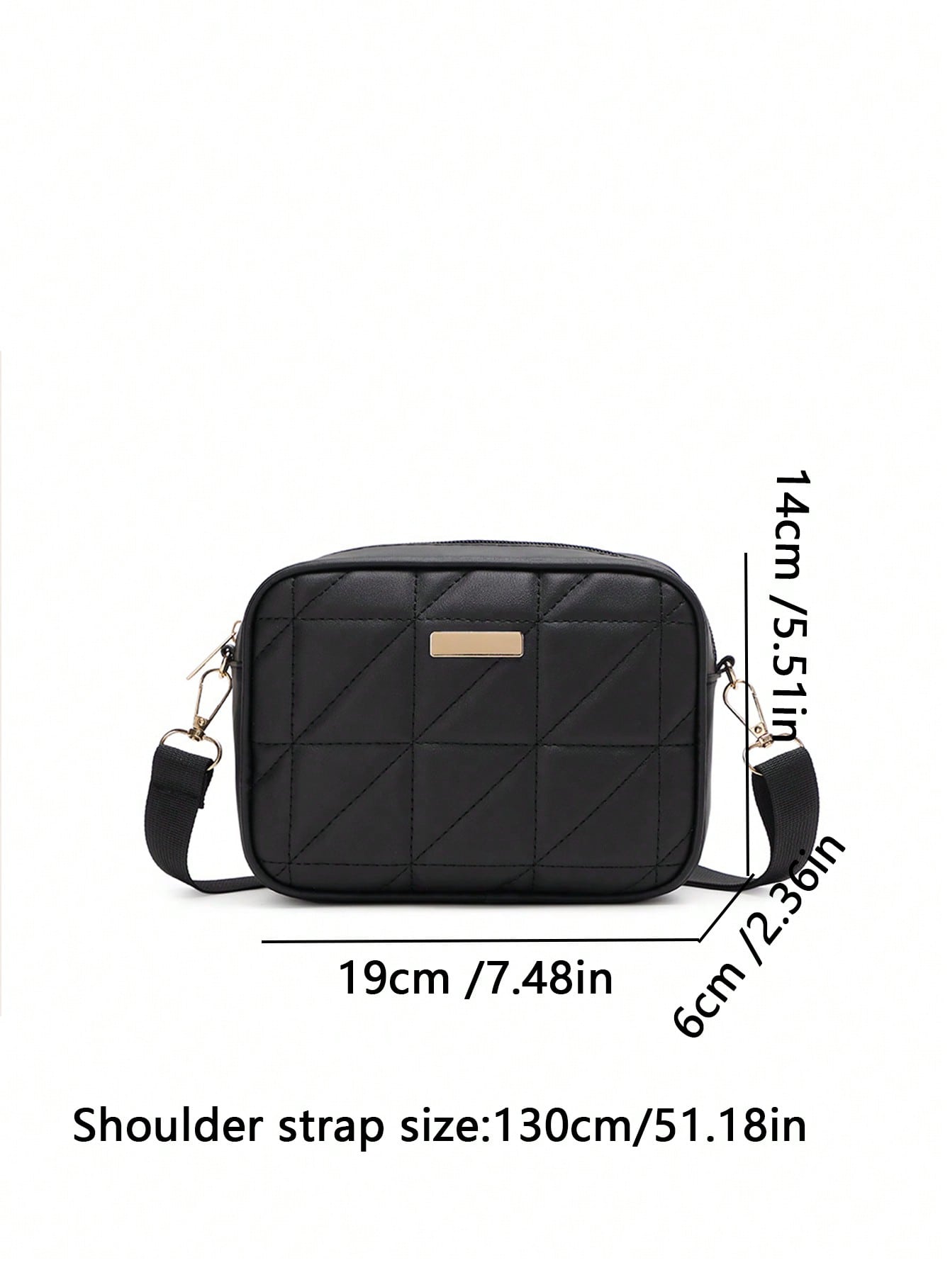 Quilted Square Crossbody Bag, Classic Metal Decor Zipper Purse, Women's Faux Leather Shoulder Bag