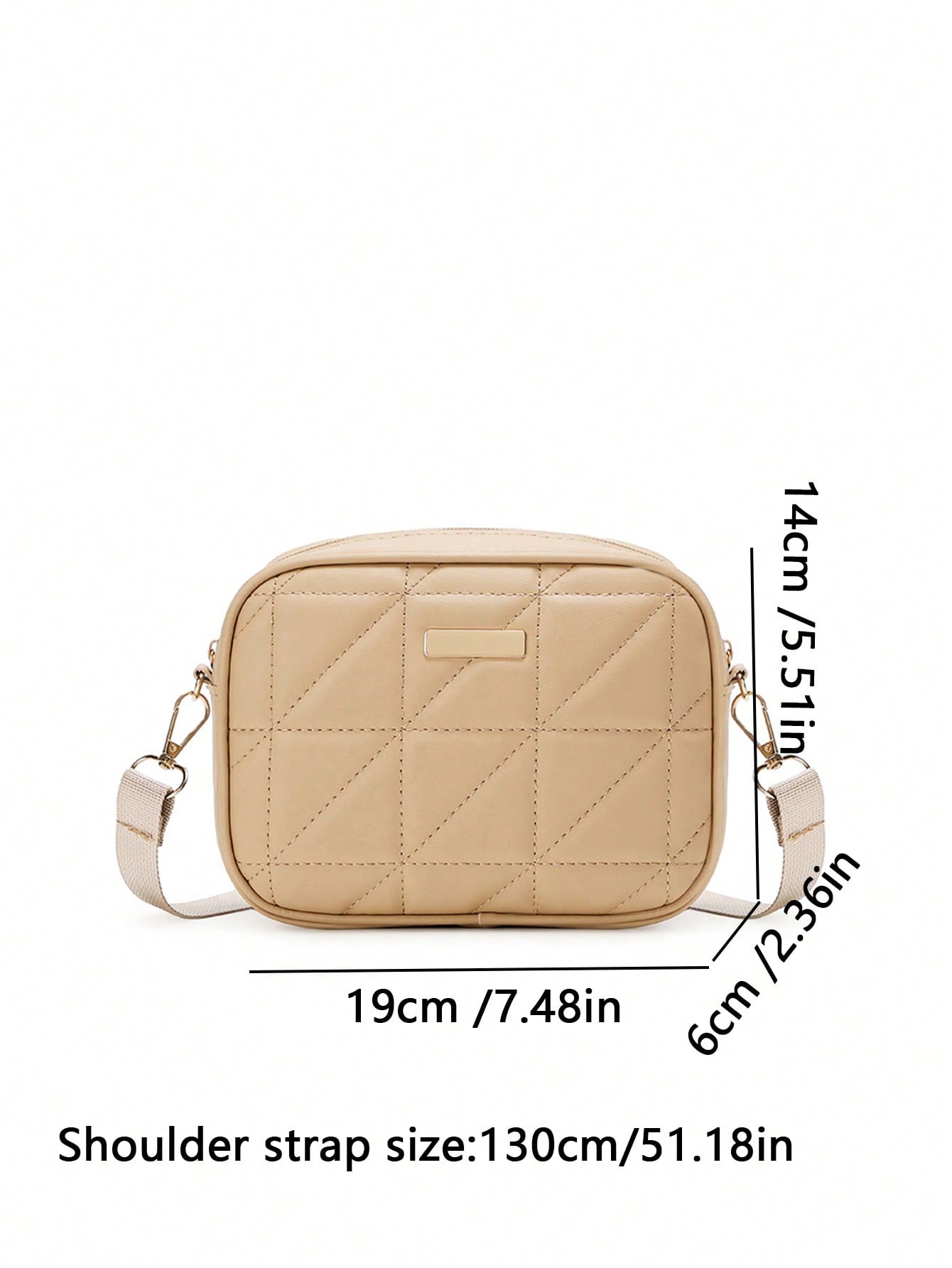 Quilted Square Crossbody Bag, Classic Metal Decor Zipper Purse, Women's Faux Leather Shoulder Bag