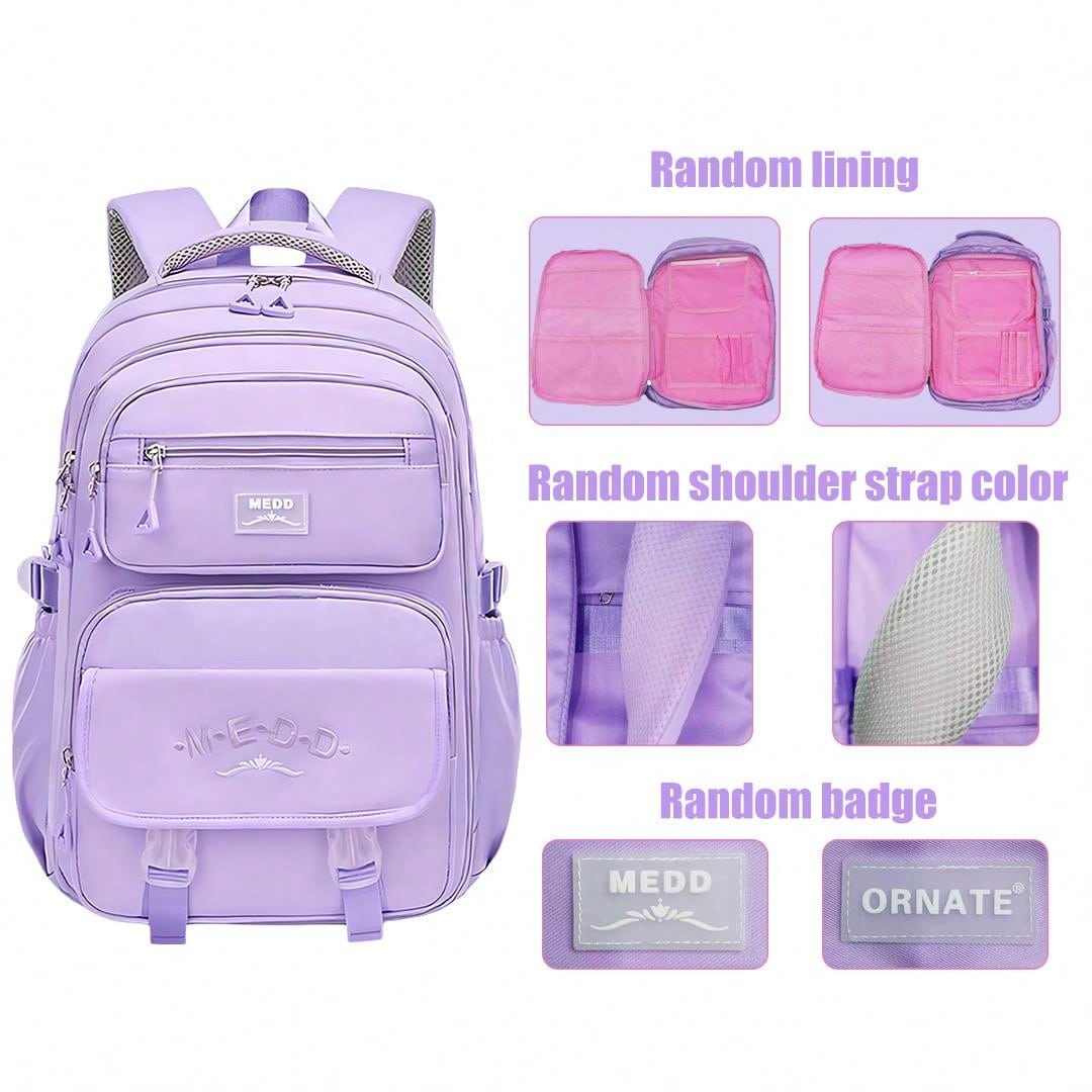 1pc Large Capacity Girls' Backpack, Casual Fashion Backpack, 15.6 Inch Laptop Backpack, Women's Double Shoulder Bag, School Bag, With Luggage Strap, Outdoor Traveling Bag, Suitable For Teenage Girls, School And Travel