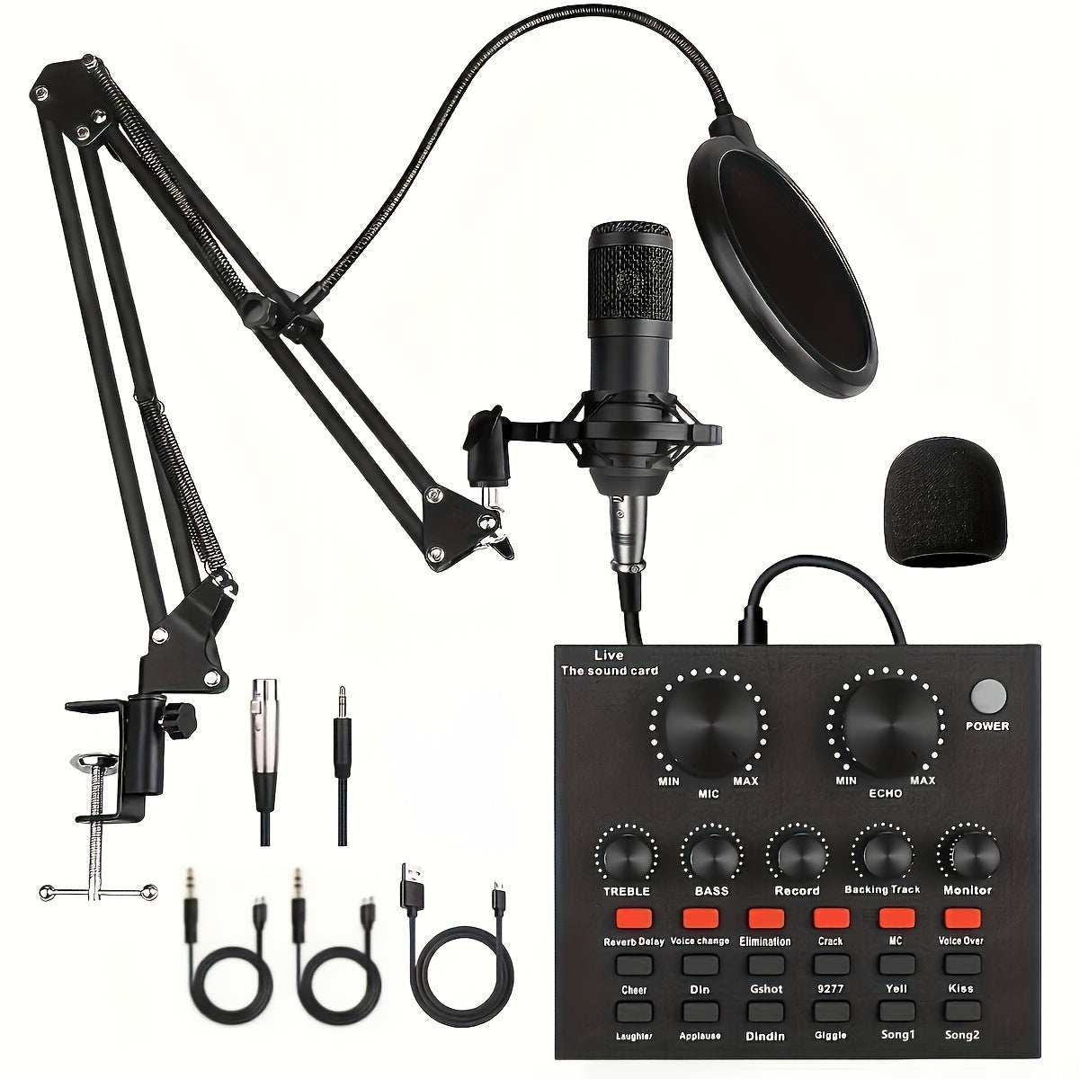 Podcast Equipment Bundle, Audio Interface With All-In-One DJ Mixer And Studio Broadcast Microphone, Perfect For Recording,Live Streaming,Gaming,Compatible With PC,Smartphone