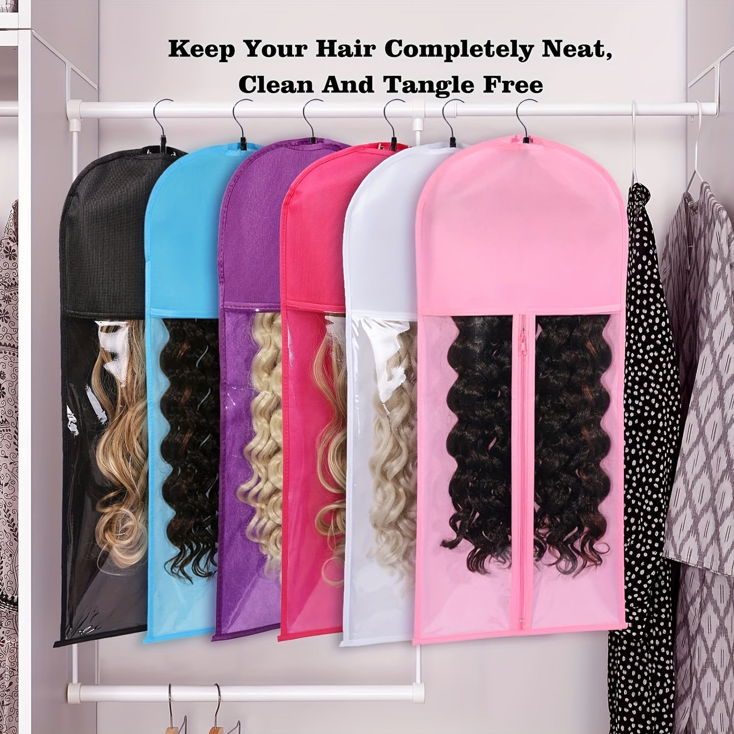 Wig Storage Bag And Hanger For Multiple Wigs Dustproof Easy Wigs Organizer PVC Bag With Zipper