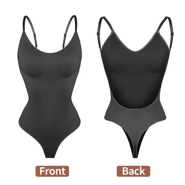 Bodysuit Shapewear Deep V-Neck Body Shaper Backless U Plunge Thong Shapers Waist Trainer Women Clear Strap Padded Push Up Corset