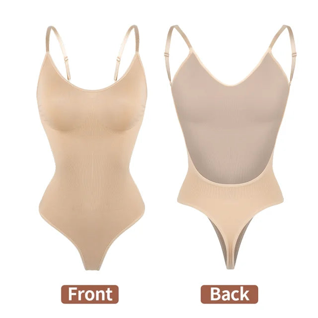 Bodysuit Shapewear Deep V-Neck Body Shaper Backless U Plunge Thong Shapers Waist Trainer Women Clear Strap Padded Push Up Corset