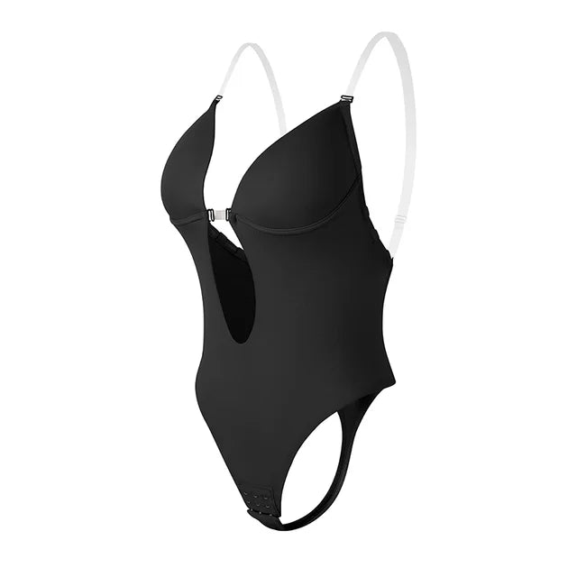 Bodysuit Shapewear Deep V-Neck Body Shaper Backless U Plunge Thong Shapers Waist Trainer Women Clear Strap Padded Push Up Corset