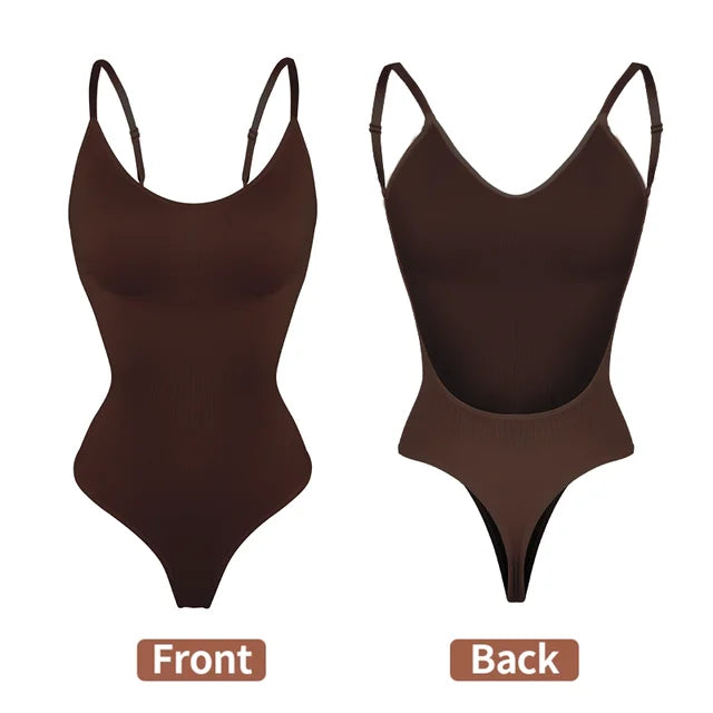 Bodysuit Shapewear Deep V-Neck Body Shaper Backless U Plunge Thong Shapers Waist Trainer Women Clear Strap Padded Push Up Corset