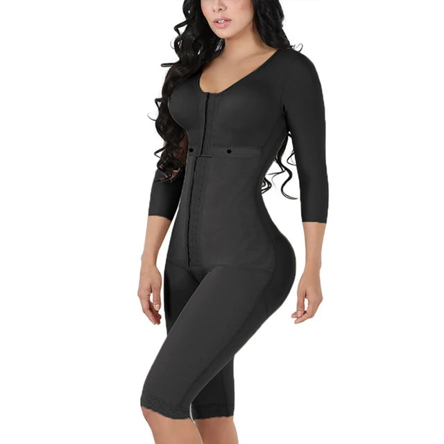 Fajas Colombianas Women's Body Shaper Breast Support Side Long Sleeve Tummy Control Long Bodysuit Shapewear Waist Trainer
