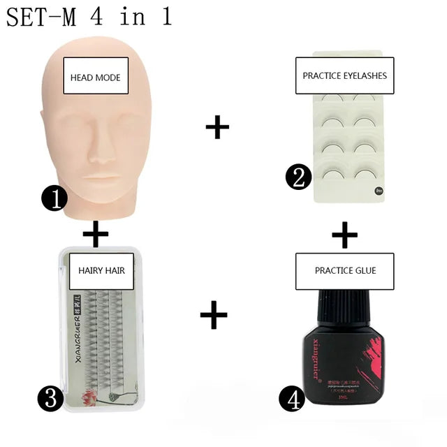 False Eyelash Extension Training Kit Exercise Practice Mannequin Head Set Grafting Eyelash Tools Kit Eye Lashes Grafting