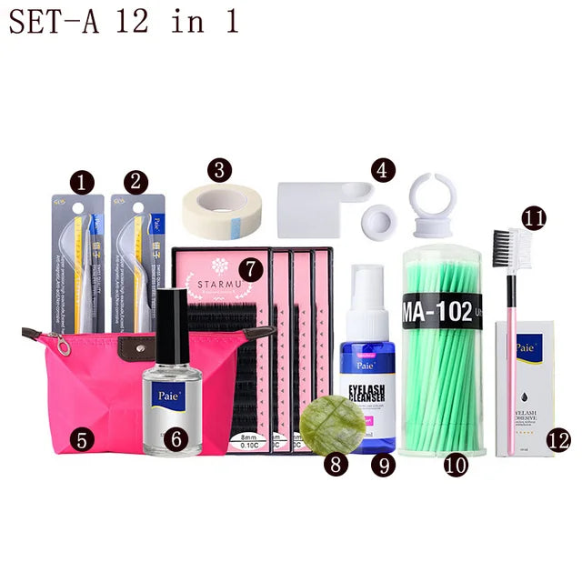 False Eyelash Extension Training Kit Exercise Practice Mannequin Head Set Grafting Eyelash Tools Kit Eye Lashes Grafting