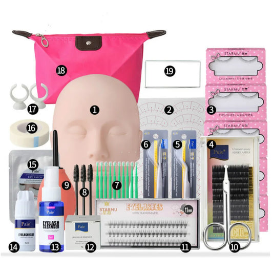 False Eyelash Extension Training Kit Exercise Practice Mannequin Head Set Grafting Eyelash Tools Kit Eye Lashes Grafting