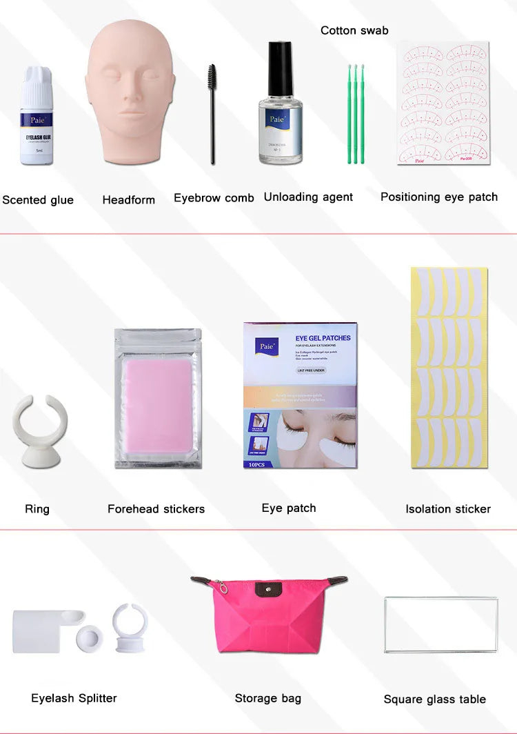 False Eyelash Extension Training Kit Exercise Practice Mannequin Head Set Grafting Eyelash Tools Kit Eye Lashes Grafting