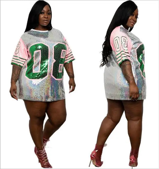 Greek Fashion sexy  Women Shirt number 8 printed ladies Summer sequin shining hip hop Sorority  number 08 jerseys T-shirts