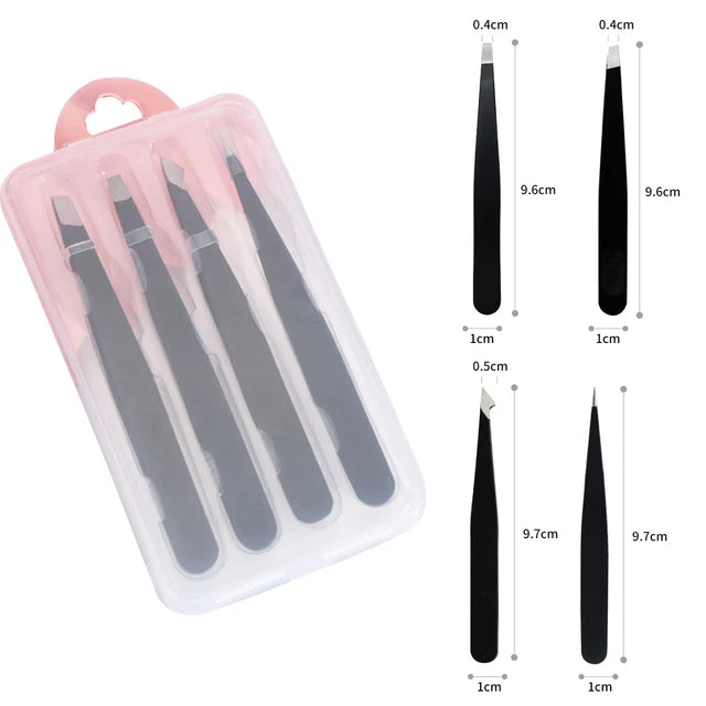 Hair Removal Tweezers Stainless Steel Eyebrow Tweezers Pink Slanted Black Tip Point Face Harmless Makeup Beauty Tool Black