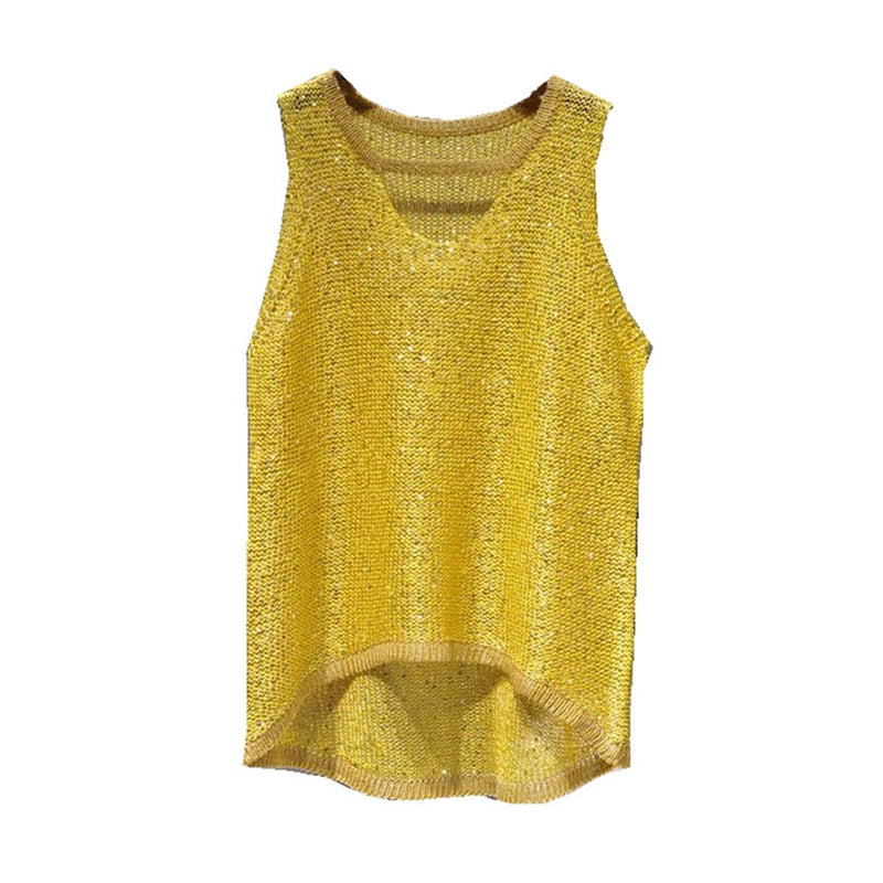 Sexy Knitted Camisole Hollowed out T-shirt Sequins