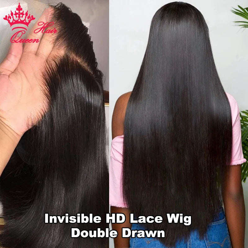 Queen Hair Double Drawn Real HD Lace Front Wigs Bone Straight Raw Virgin Human Hair Pre Plucked Small Knots Full End Lace Wig