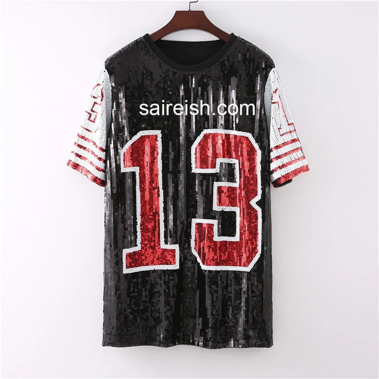 Saireish Sorority Number 13 Sequin Alibaba Shirt Casual Dresses Sexy