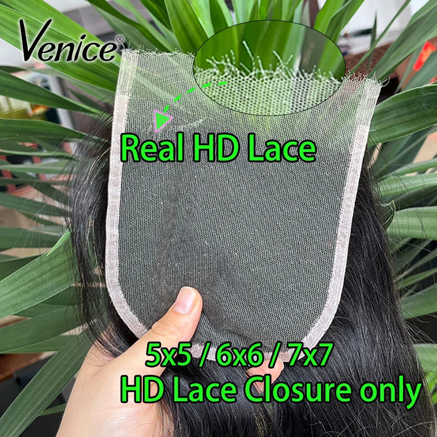 Venice 5x5 HD Lace Closure Straight Human Hair Free Part 6x6 7x7 Real HD Lace Frontal Closure Only PrePlucked Natural For Women