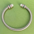 Fashionable Greek Girlfriend Club Logo Metal Pink Green Enamel Stainless Steel Open Bracelet