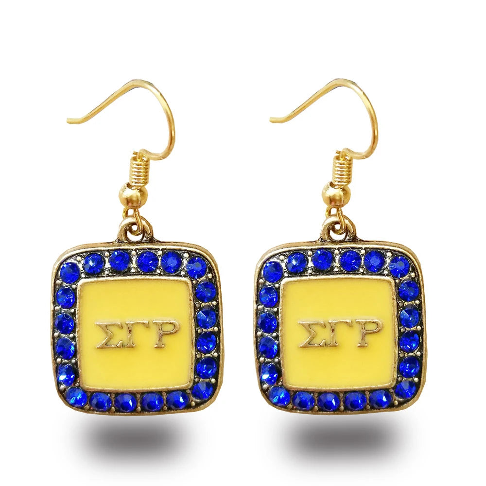 Greek alphabet Poodle pattern wooden earrings