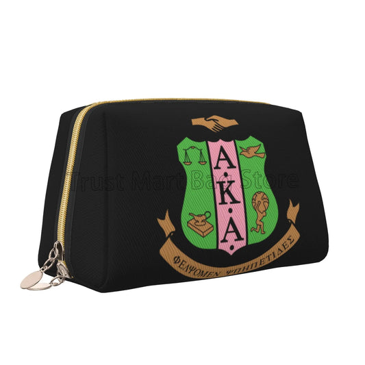 AKA Sorority Gifts for Women Girl 1908 Pink Green Inspired Positive Makeup Bag Leather Women Travel Toiletry Pouch Cosmetic Bag