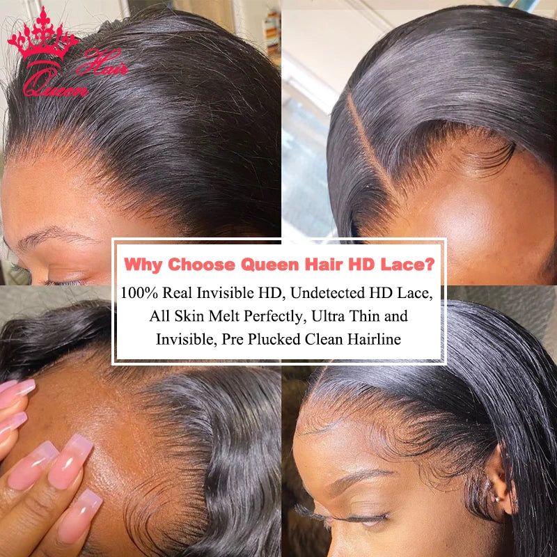 Queen Hair Double Drawn Real HD Lace Front Wigs Bone Straight Raw Virgin Human Hair Pre Plucked Small Knots Full End Lace Wig