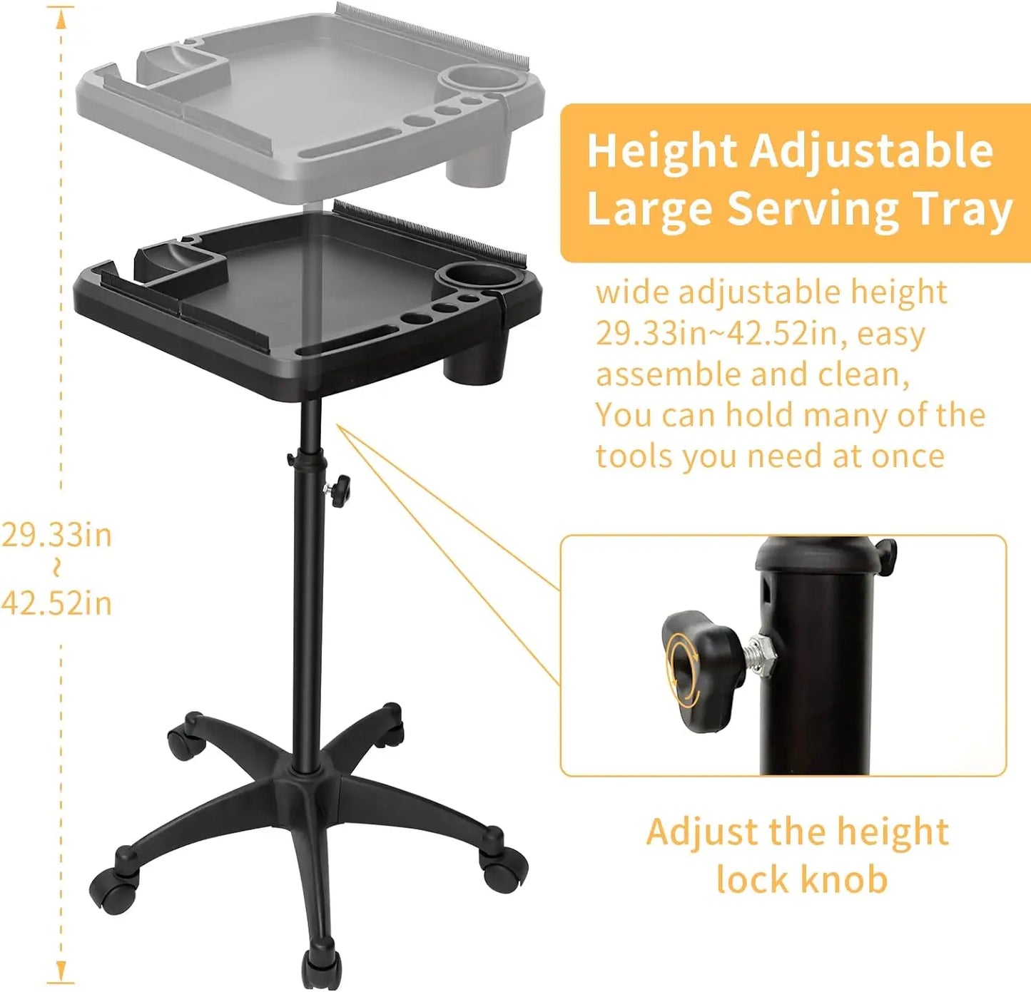 Professional Barber Rolling Trolley Cart Height Adjustable Beauty  for Hair Stylist Removable Hair Extension Tool Tray Tools