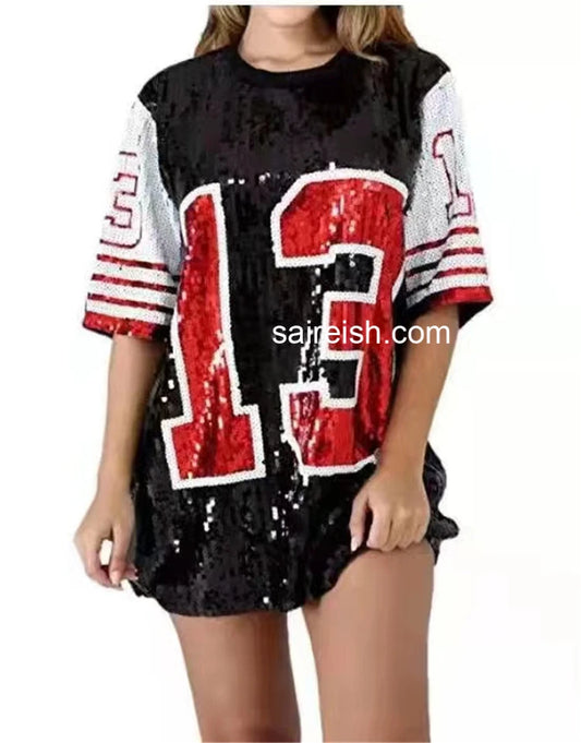 Saireish Sorority Number 13 Sequin Alibaba Shirt Casual Dresses Sexy
