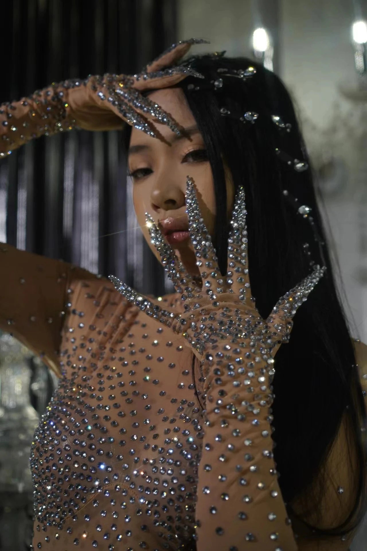Sexy  Rhinestones Birthday Romper Show Sexy Transparent Costume Evening Celebrate Stretch Outfit Modern dance Bodysuit