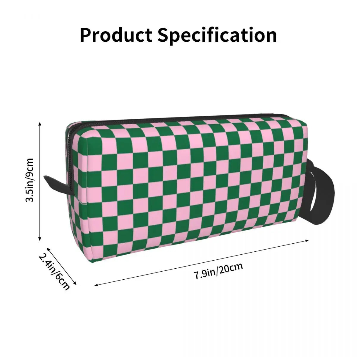 Cotton Candy Pink And Cadmium Green Checkerboard Toiletry Bag Plaid Makeup Cosmetic Organizer Lady Beauty Storage Dopp Kit Box