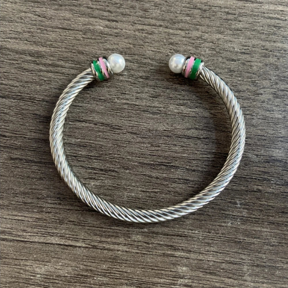 Jewelry 2023 Jewelry Fashion niche metal woven twisted line pink green open bracelet