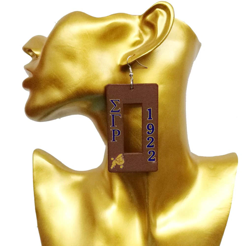 Greek Letter SGR Wood Round Earrings