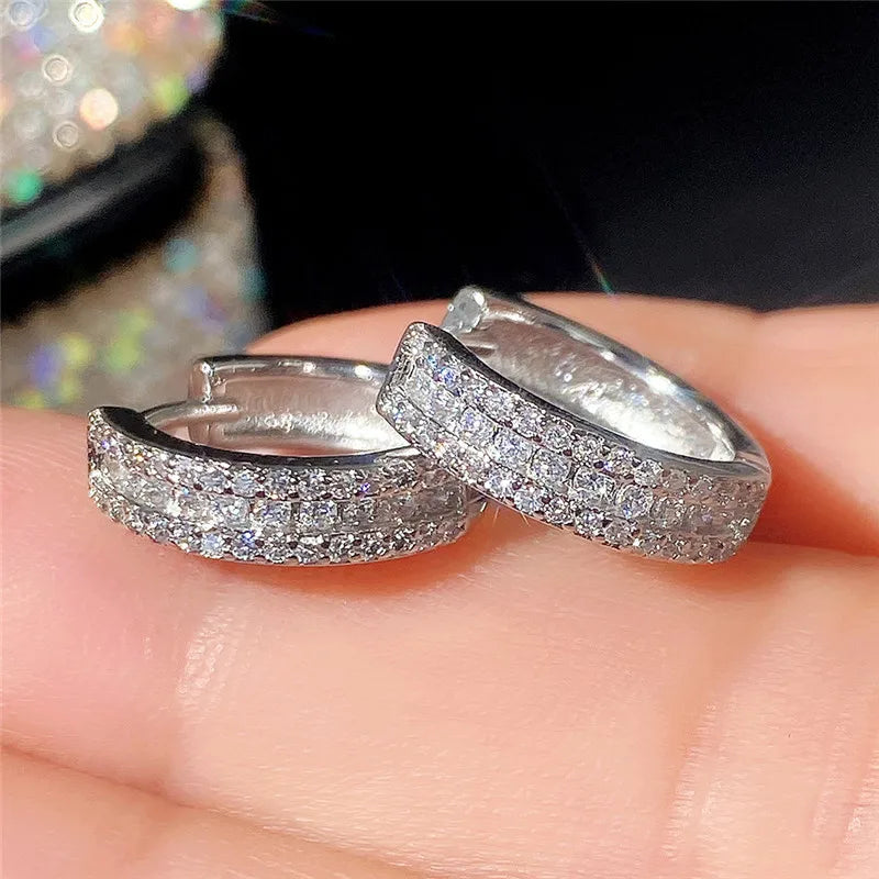 Fashion Cubic Zircon Small Hoop Earrings 925 Sterling Silver Minimal Round Circle Hoops Earrings For Women Man Party Jewelry
