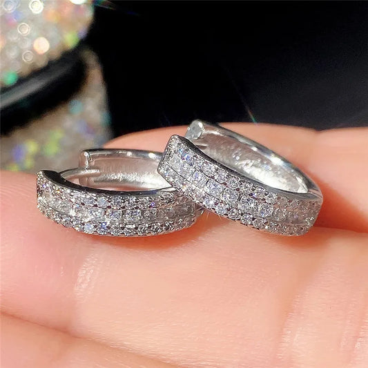 Fashion Cubic Zircon Small Hoop Earrings 925 Sterling Silver Minimal Round Circle Hoops Earrings For Women Man Party Jewelry