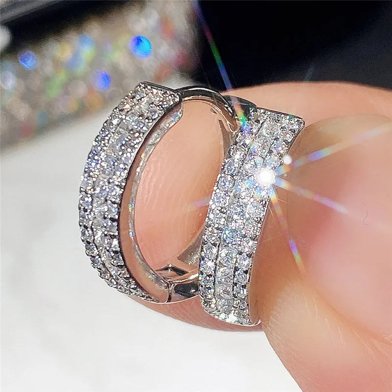 Fashion Cubic Zircon Small Hoop Earrings 925 Sterling Silver Minimal Round Circle Hoops Earrings For Women Man Party Jewelry
