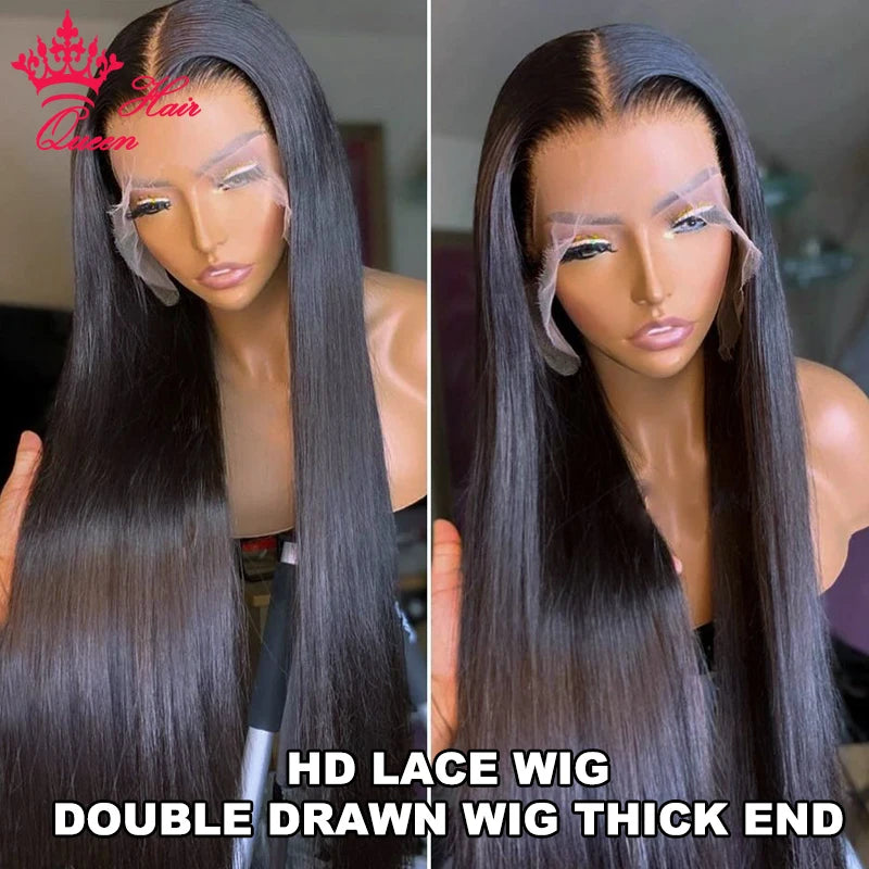 Queen Hair Double Drawn Real HD Lace Front Wigs Bone Straight Raw Virgin Human Hair Pre Plucked Small Knots Full End Lace Wig