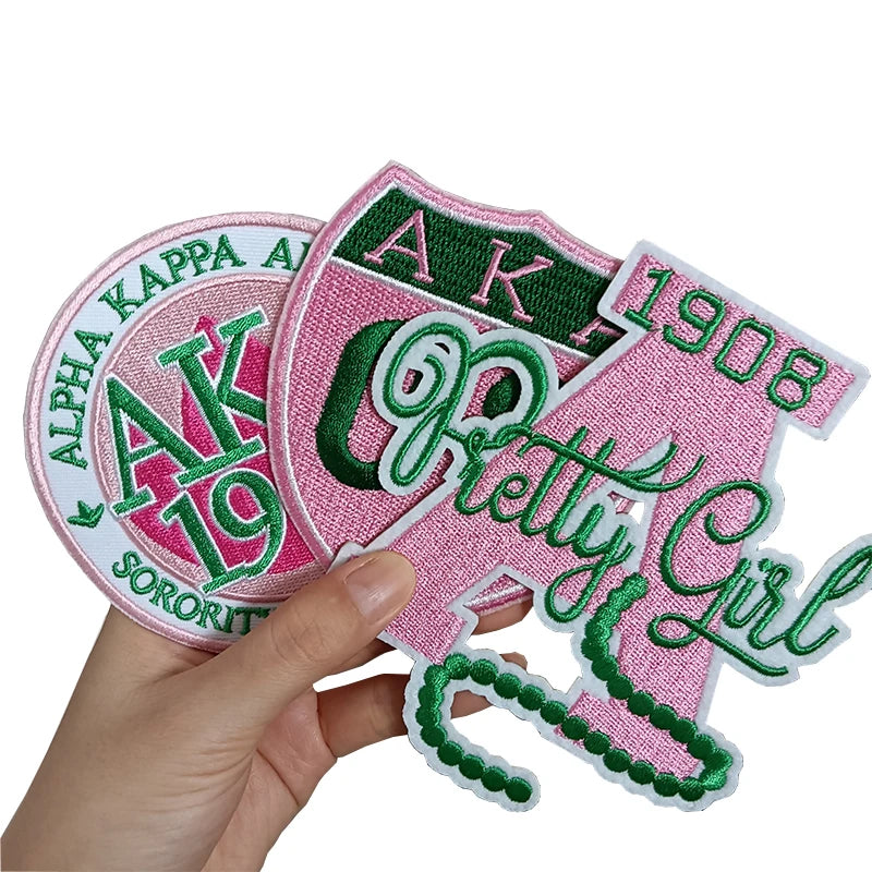 Small Size embroidery letter Sorority AKA 1908 Pink & Green Pretty Girl Ivy Pearl SKEEWEE Love Ivy Embroidered Iron on Patches