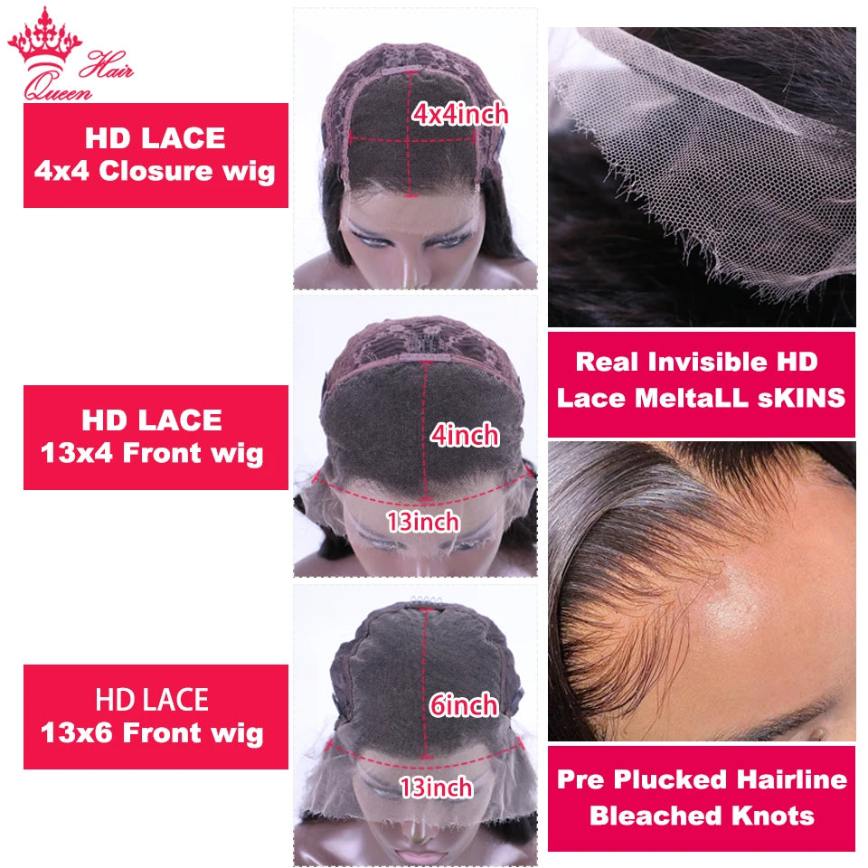 Queen Hair Double Drawn Real HD Lace Front Wigs Bone Straight Raw Virgin Human Hair Pre Plucked Small Knots Full End Lace Wig