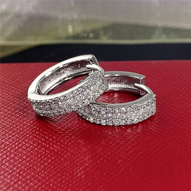 Fashion Cubic Zircon Small Hoop Earrings 925 Sterling Silver Minimal Round Circle Hoops Earrings For Women Man Party Jewelry