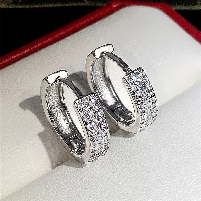 Fashion Cubic Zircon Small Hoop Earrings 925 Sterling Silver Minimal Round Circle Hoops Earrings For Women Man Party Jewelry